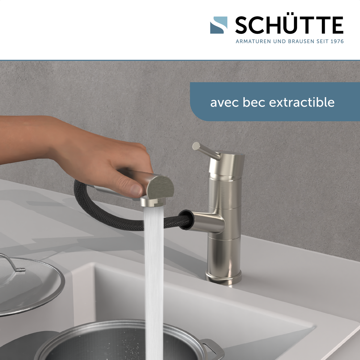 Robinet douchette Schütte UNICORN bec droit inox