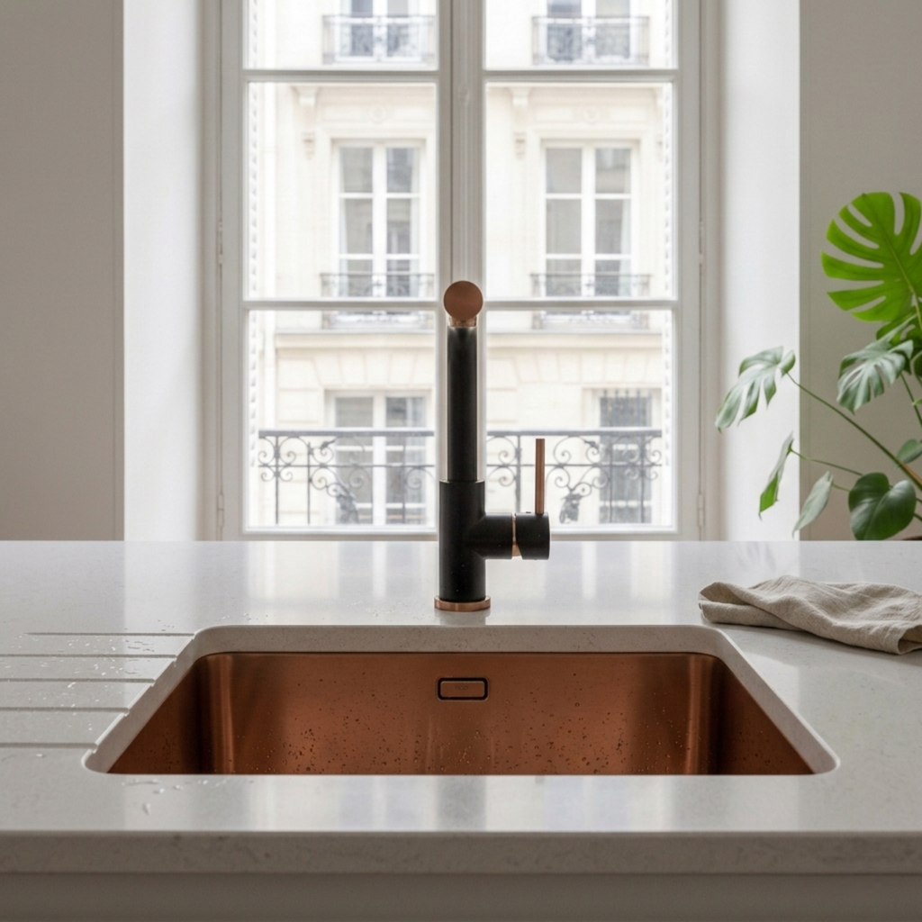 Robinet Douchette Luisina inox massif PVD noir et cuivre LENA