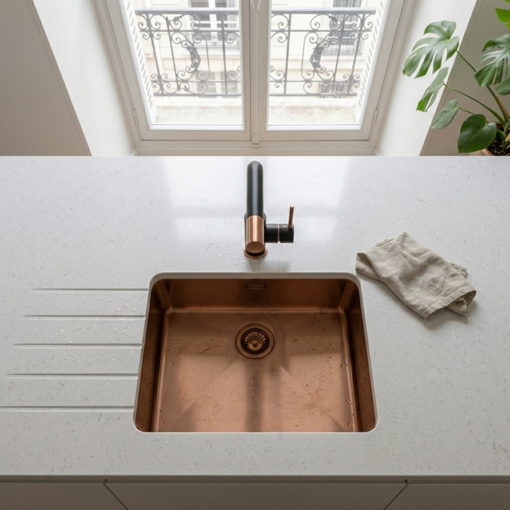 Robinet Douchette Luisina inox massif PVD noir et cuivre LENA