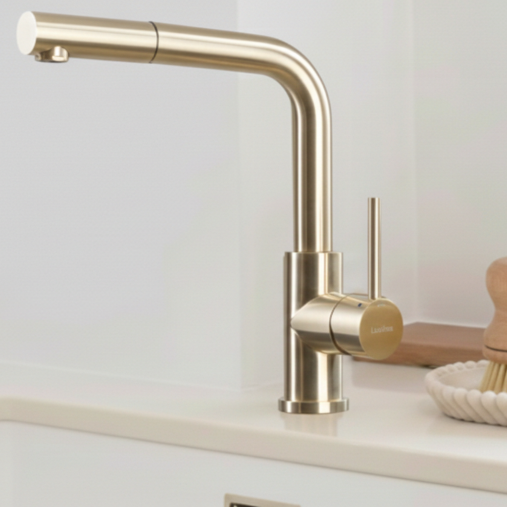 Robinet Douchette Luisina inox massif PVD doré or clair LENA