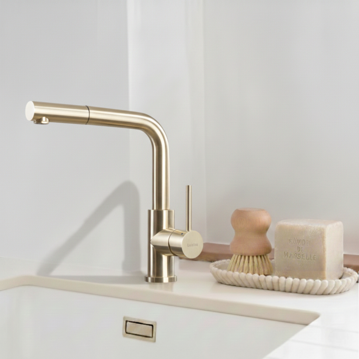 Robinet Douchette Luisina inox massif PVD doré or clair LENA