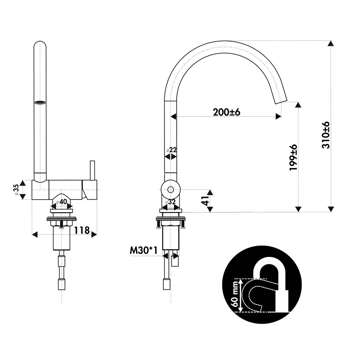 Robinet rabattable Luisina inox massif ACHILLE