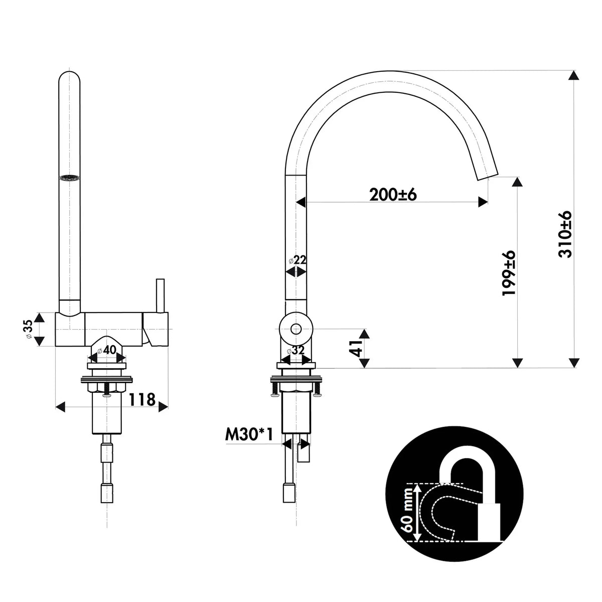 Robinet rabattable Luisina inox PVD doré ACHILLE