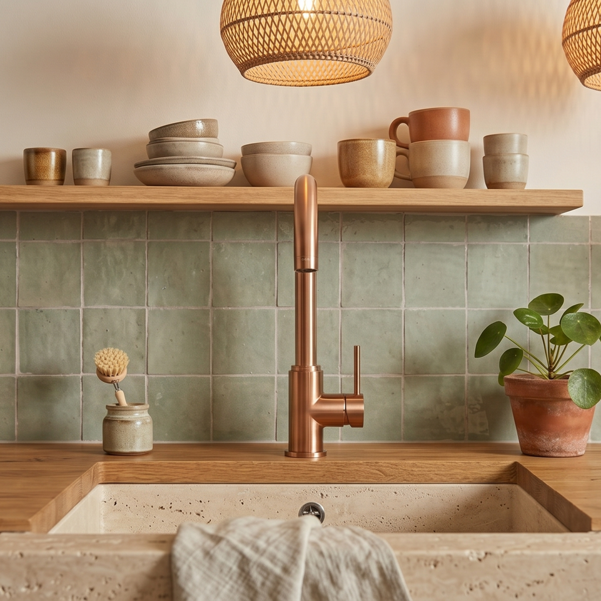 Robinet cuisine Luisina bec pivotant cuivre RAPHAEL