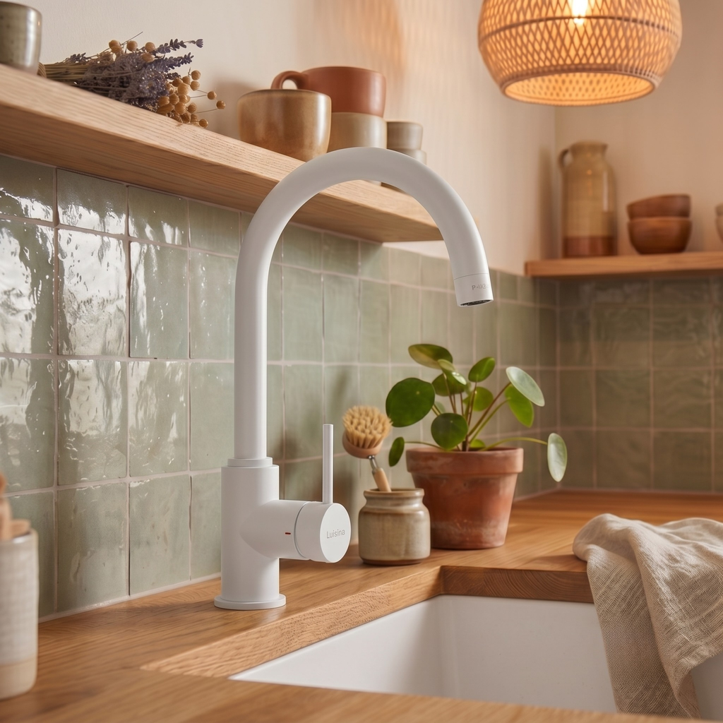 Robinet cuisine Luisina bec pivotant blanc mat RAPHAEL