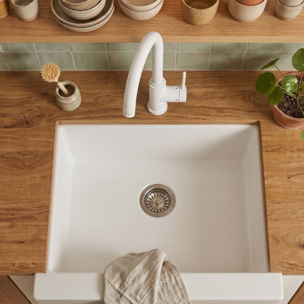 Robinet cuisine Luisina bec pivotant blanc mat RAPHAEL