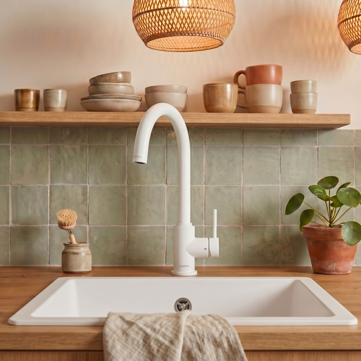 Robinet cuisine Luisina bec pivotant blanc mat RAPHAEL