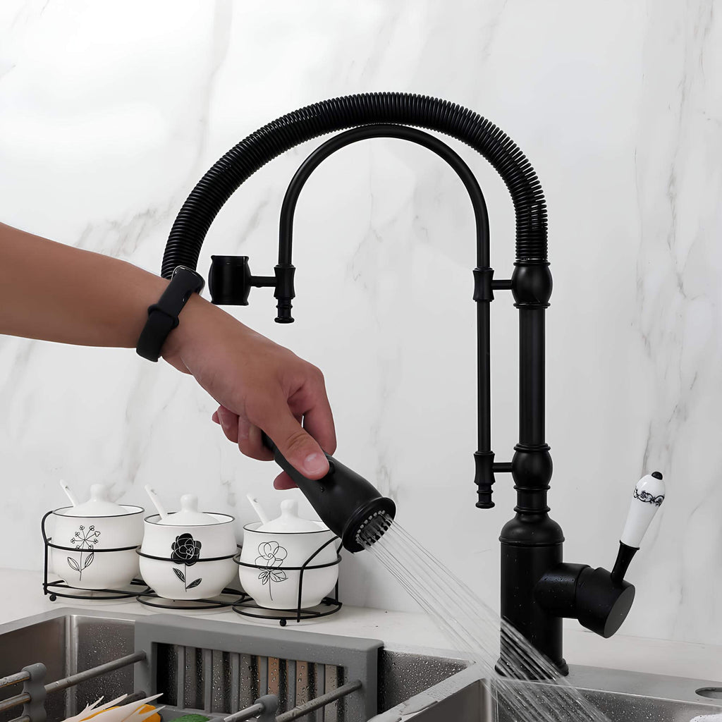 Robinet cuisine douchette extractible mitigeur en ressort flexible