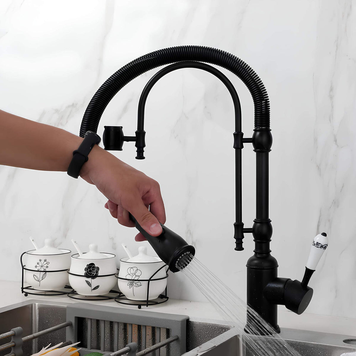 Robinet cuisine douchette extractible mitigeur en ressort flexible