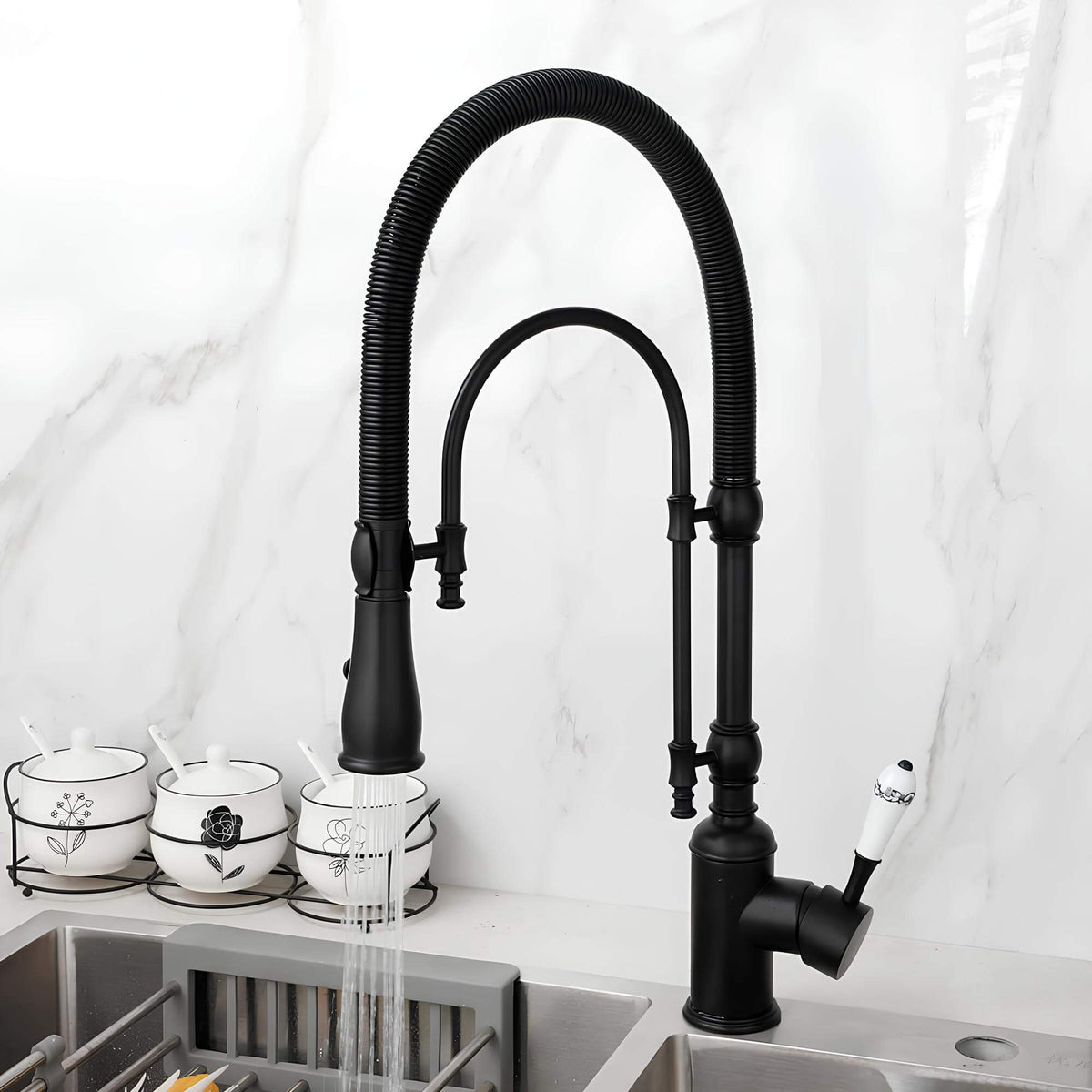 Robinet cuisine douchette extractible mitigeur en ressort flexible