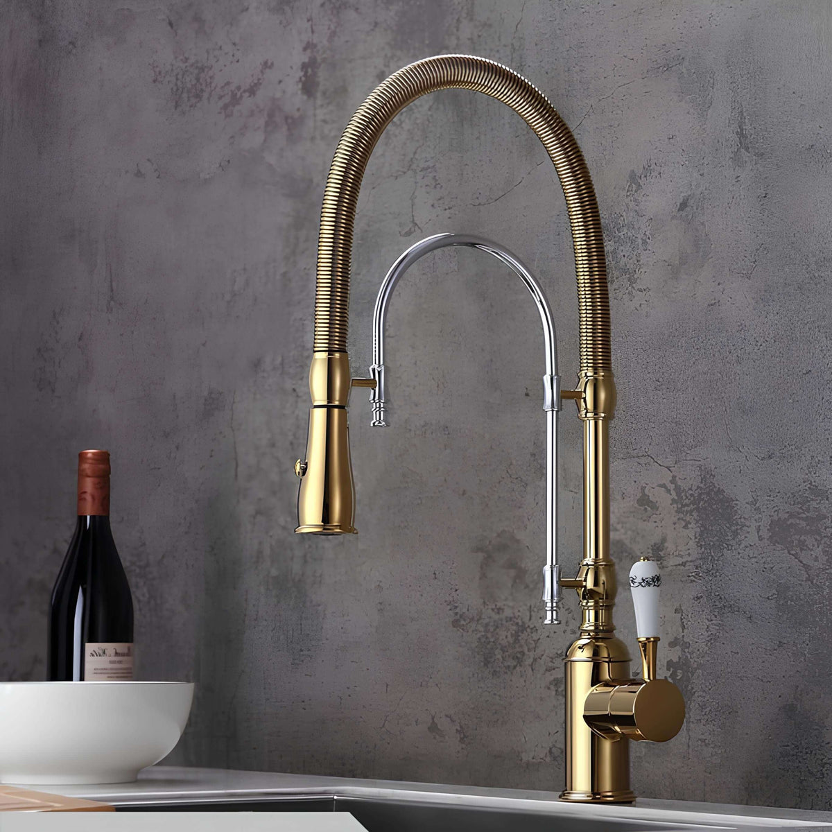 Robinet cuisine douchette extractible mitigeur en ressort flexible