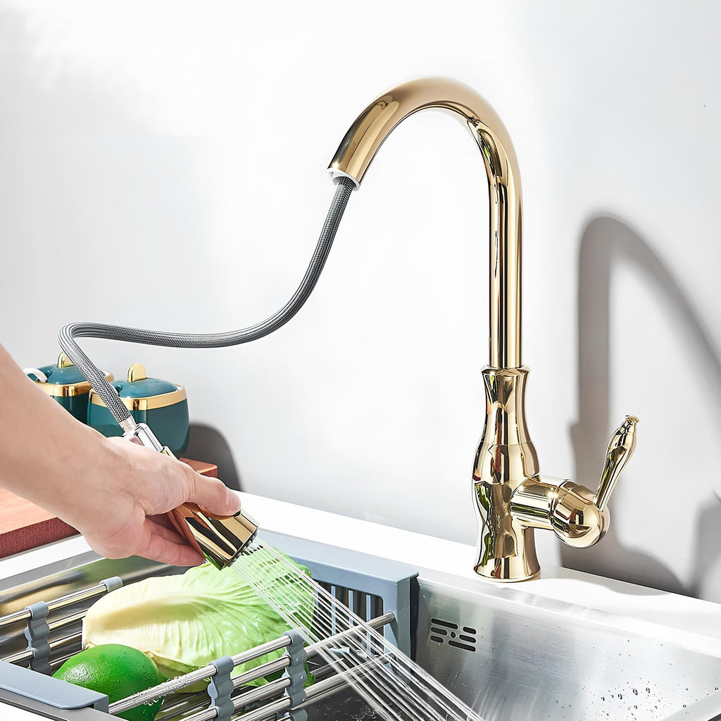 Robinet cuisine avec douchette extractible col pivotant