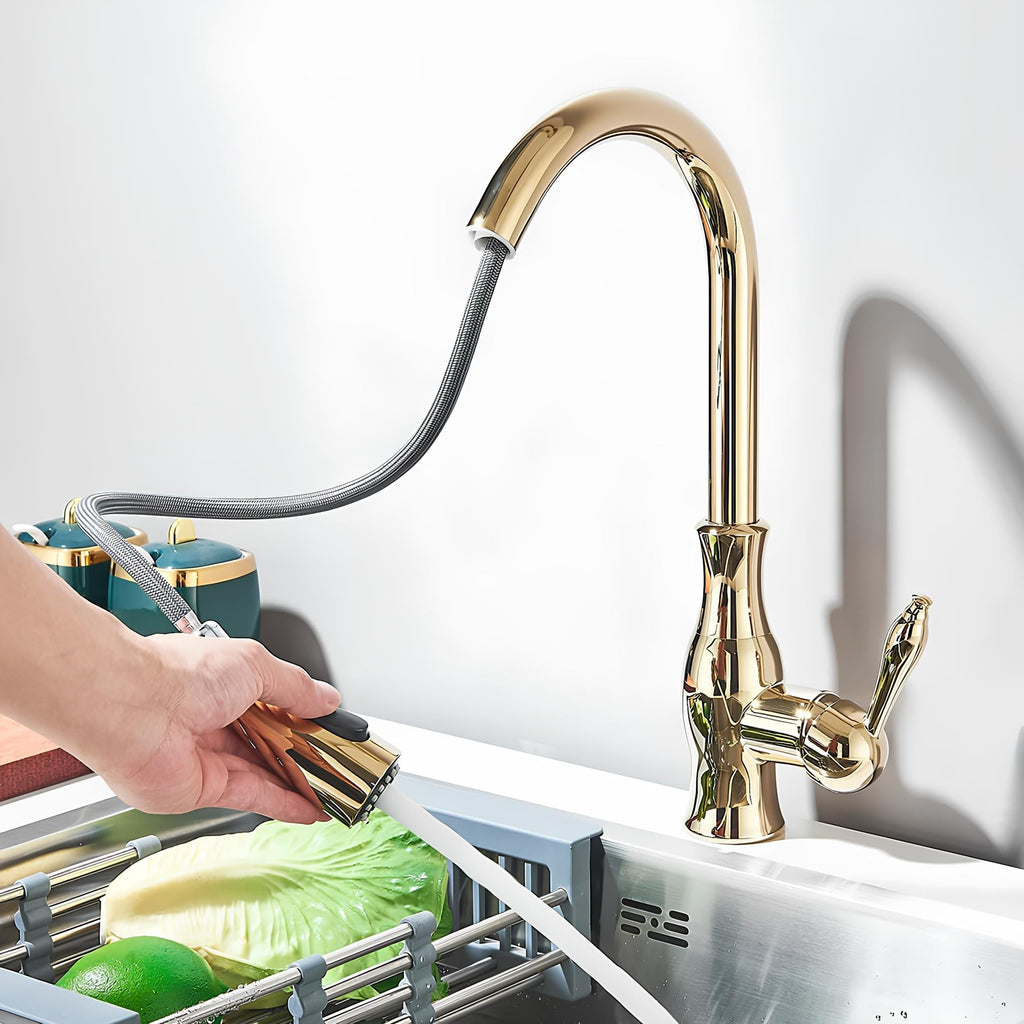 Robinet cuisine avec douchette extractible col pivotant