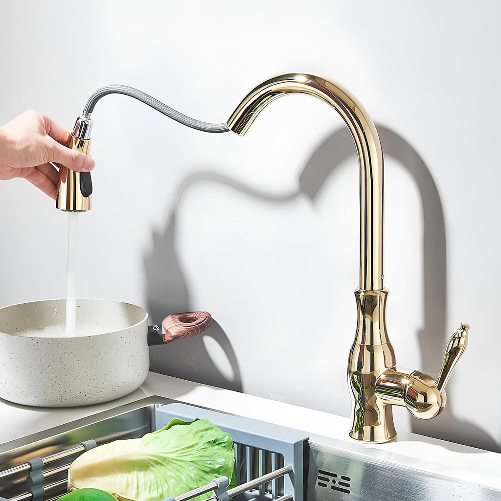 Robinet cuisine avec douchette extractible col pivotant
