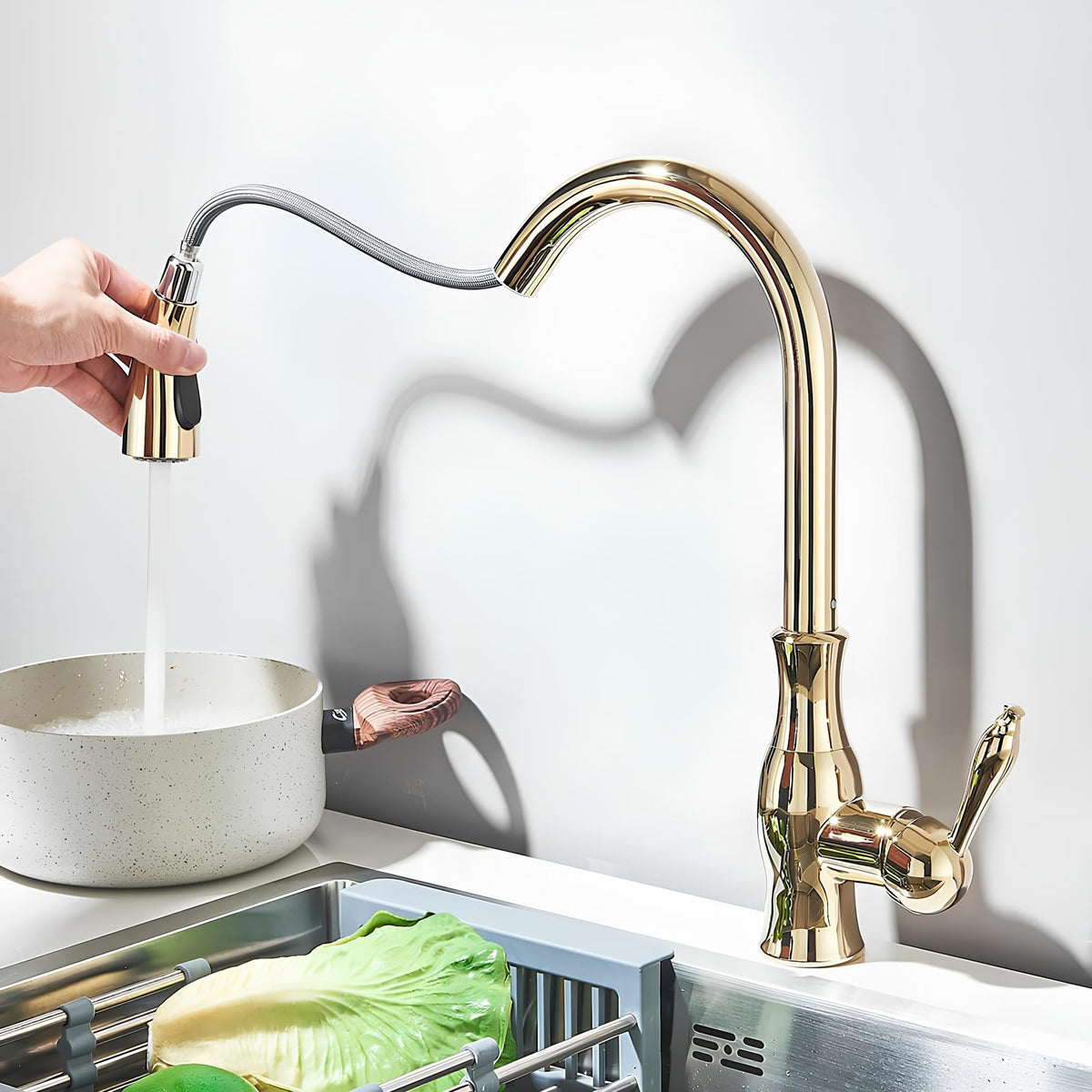 Robinet cuisine avec douchette extractible col pivotant