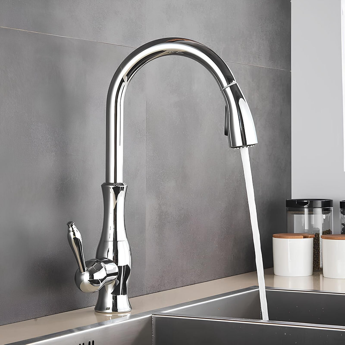 Robinet cuisine avec douchette extractible col pivotant