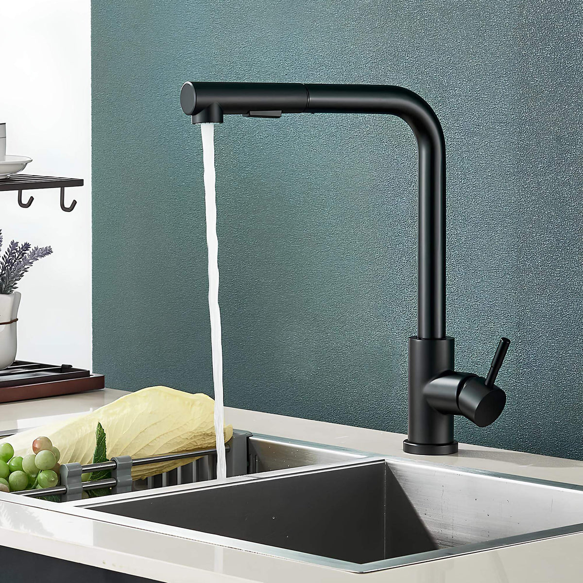 Robinet évier douchette rétractable noir inox