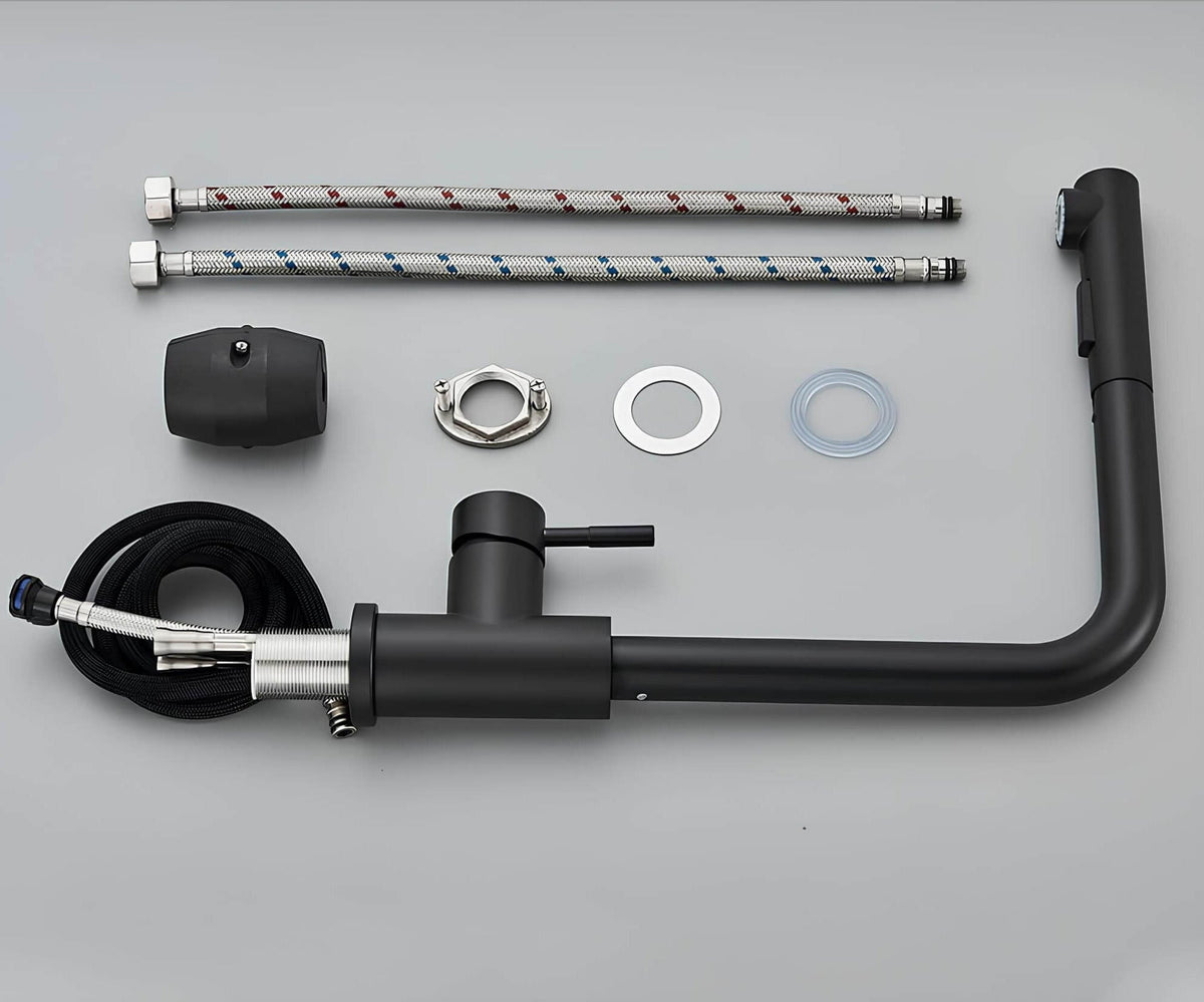 Robinet évier douchette rétractable noir inox