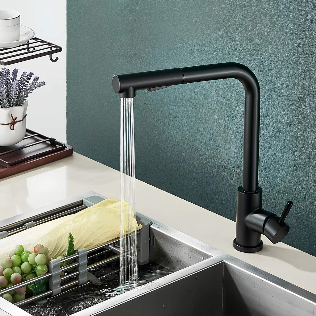 Robinet évier douchette rétractable noir inox