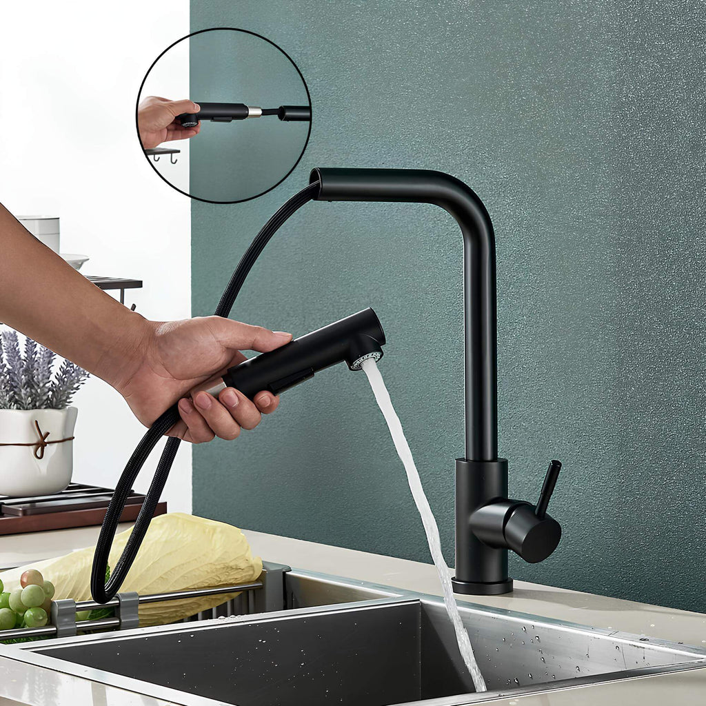 Robinet évier douchette rétractable noir inox