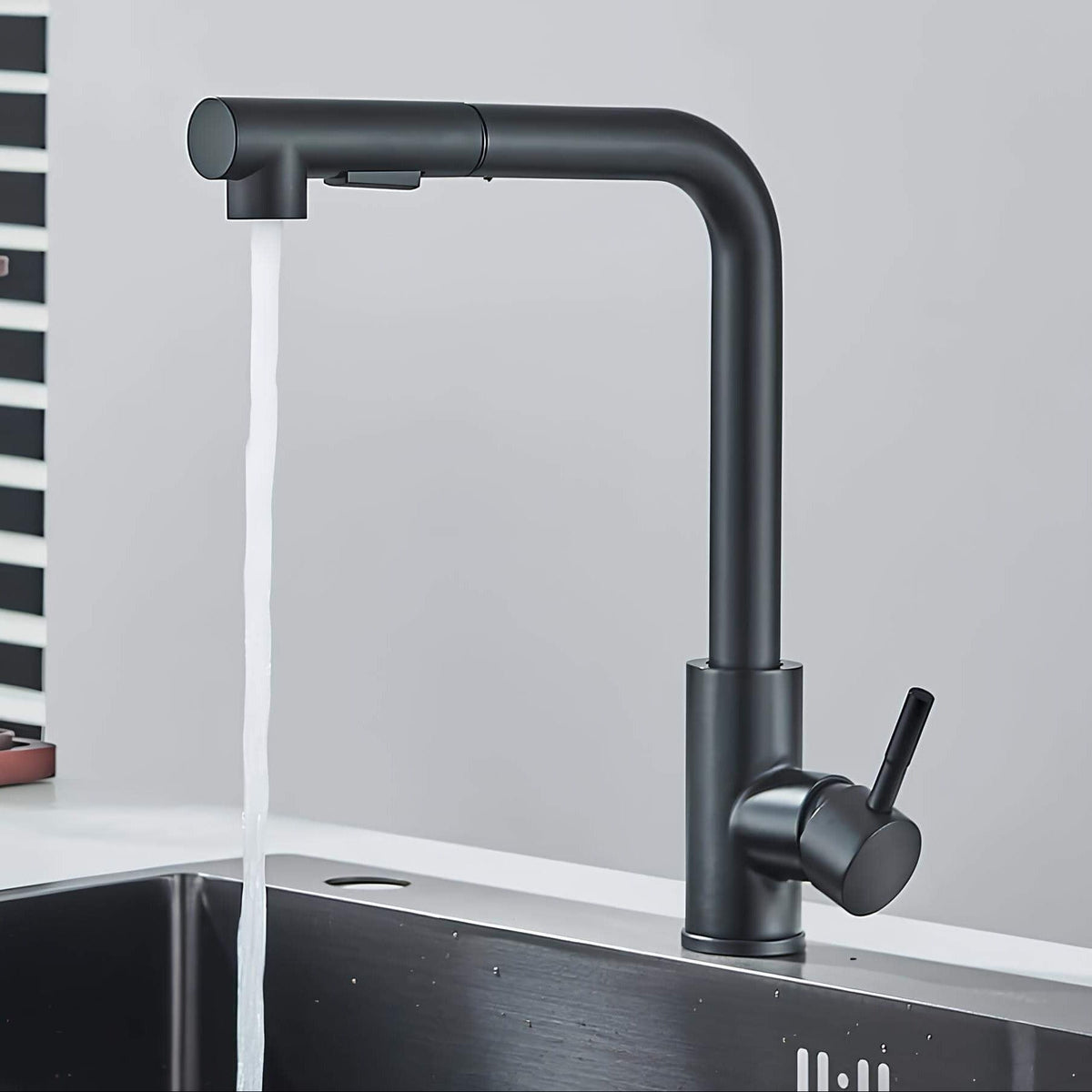 Robinet évier douchette rétractable noir inox